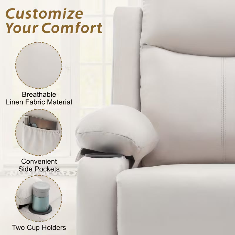 Camden Fixed Linen Recliner with Side Pockets