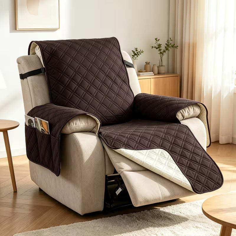 Quilted Recliner Protector Cover with Side Pockets
