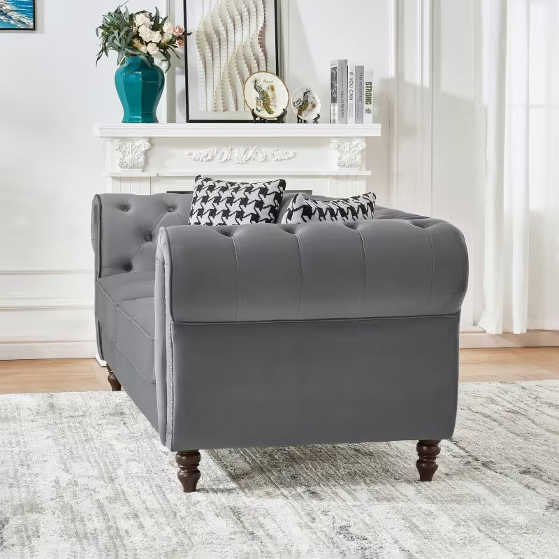 Beckwith Chesterfield Loveseat in Grey Velvet
