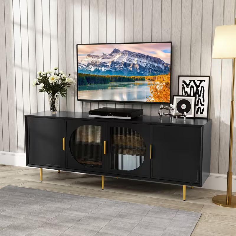 Vesper Contemporary TV Console with Glass Doors and Gold Legs