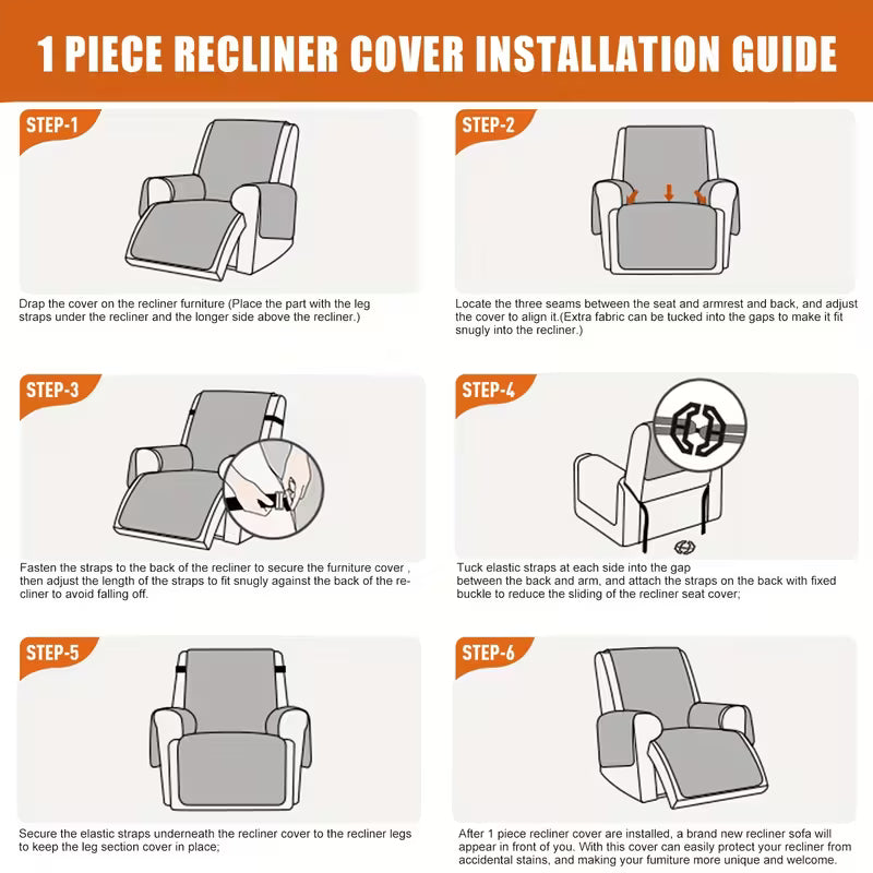 Quilted Recliner Protector Cover with Side Pockets