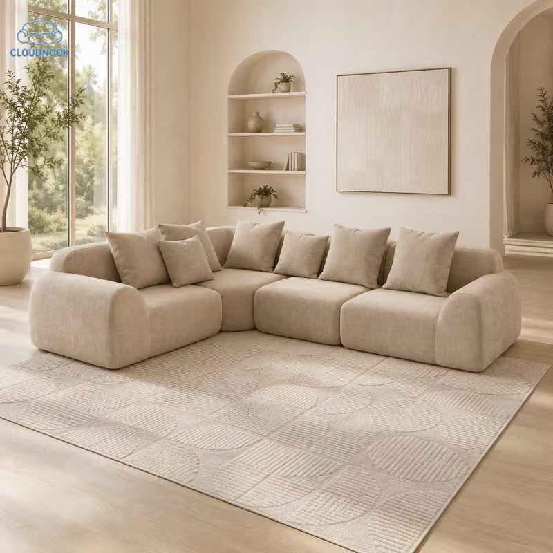 Haven Beige Cloud L-Shaped Sectional Sofa & Rug Set