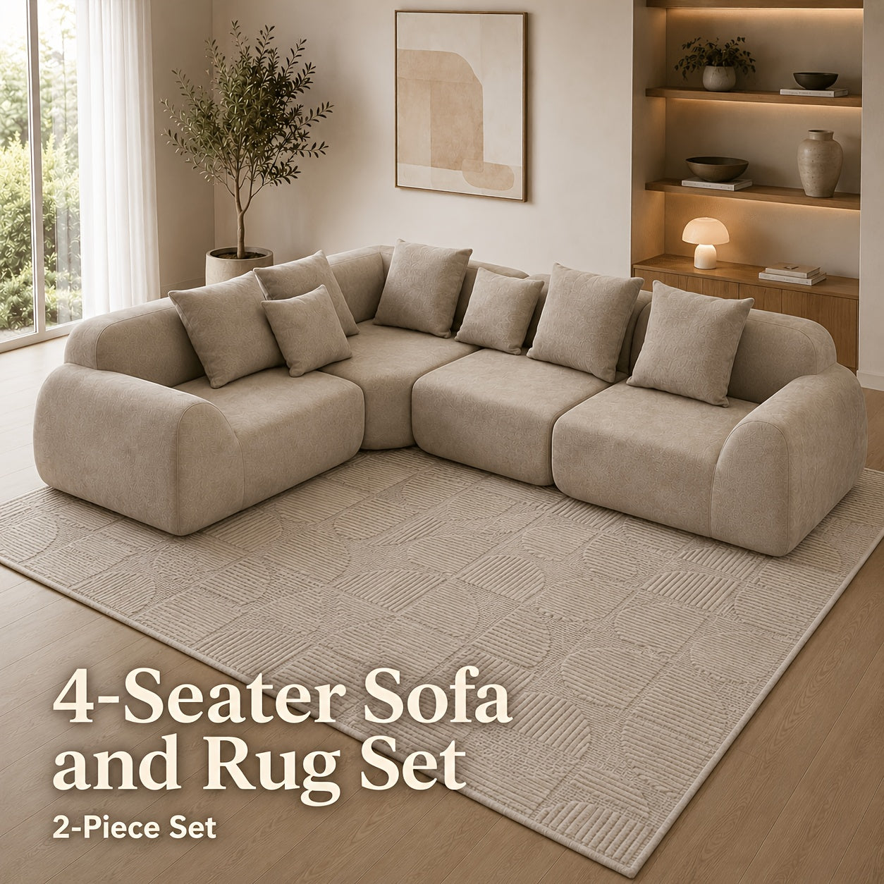 Haven Beige Cloud L-Shaped Sectional Sofa & Rug Set - Sennfield Furniture