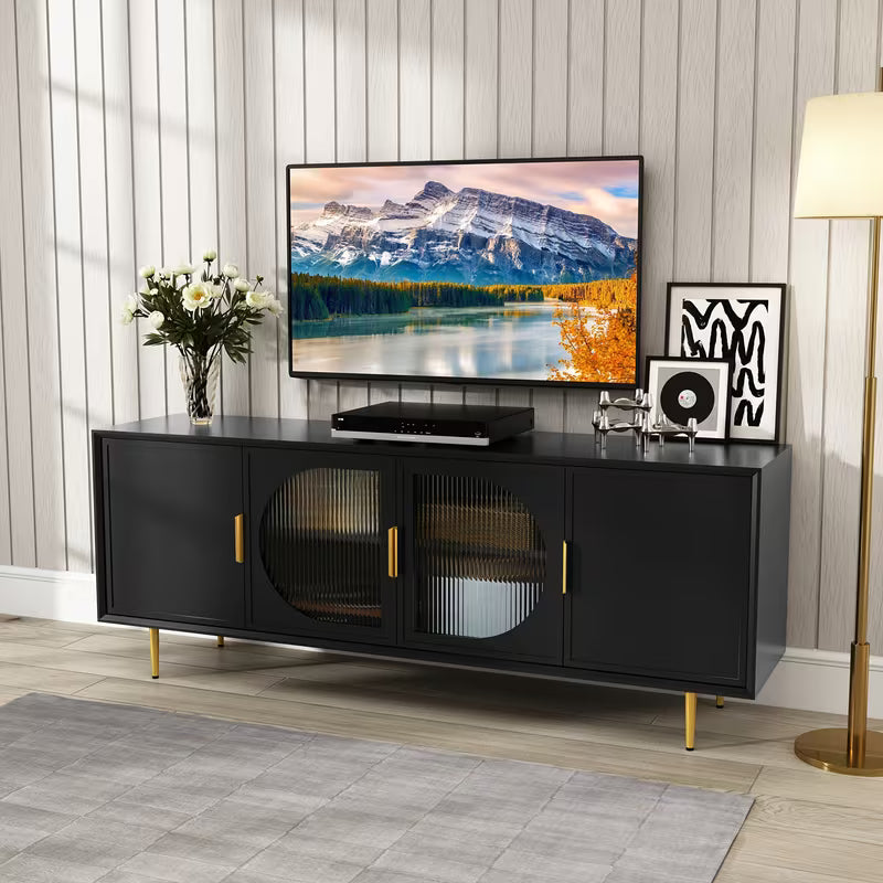 Vesper Contemporary TV Console with Glass Doors and Gold Legs