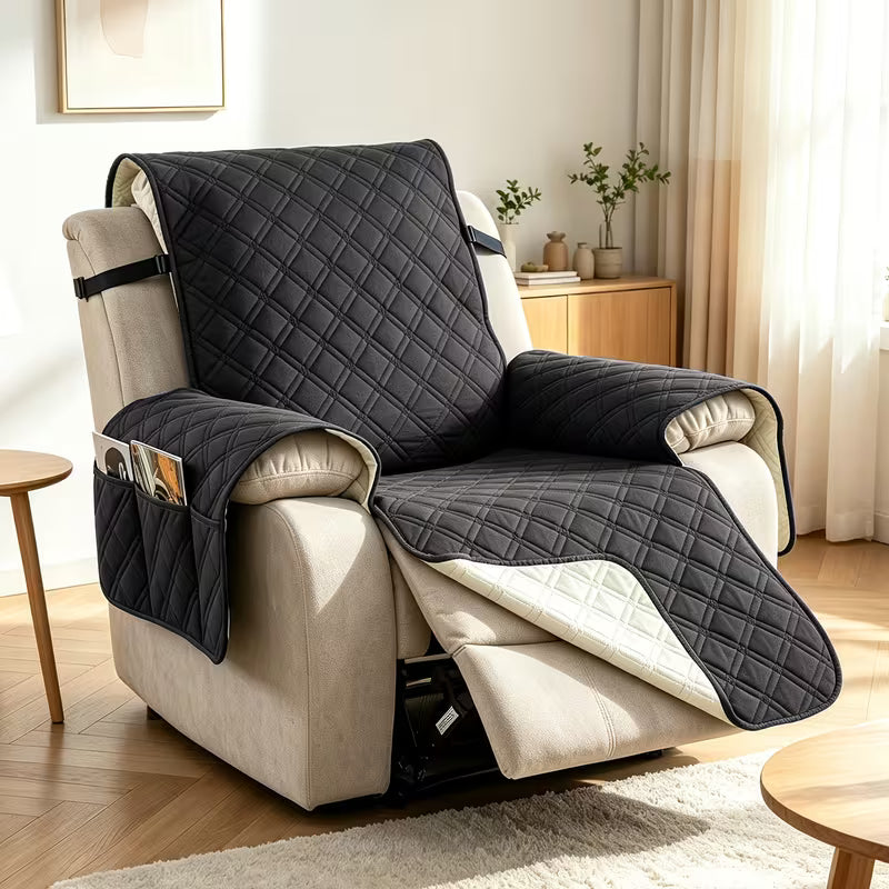 Quilted Recliner Protector Cover with Side Pockets