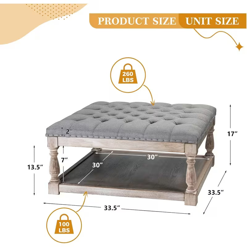 Bramwell Tufted Square Ottoman Coffee Table