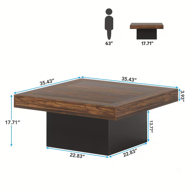 Marden 35" Square Wood Coffee Table with Block Base