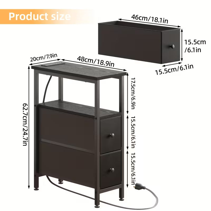 Finch Slim Nightstand with Charging Station