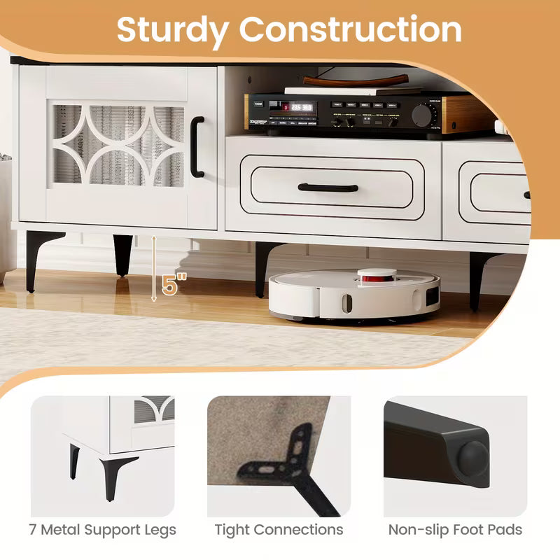 Bellamy 71" Mid-Century TV Console with Glass Cabinets