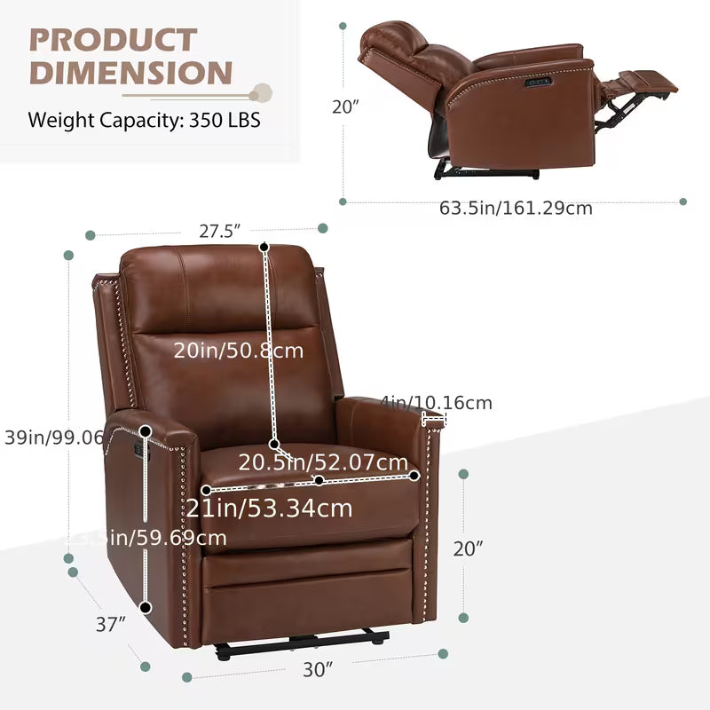 Holt Genuine Leather Power Recliner with USB Port
