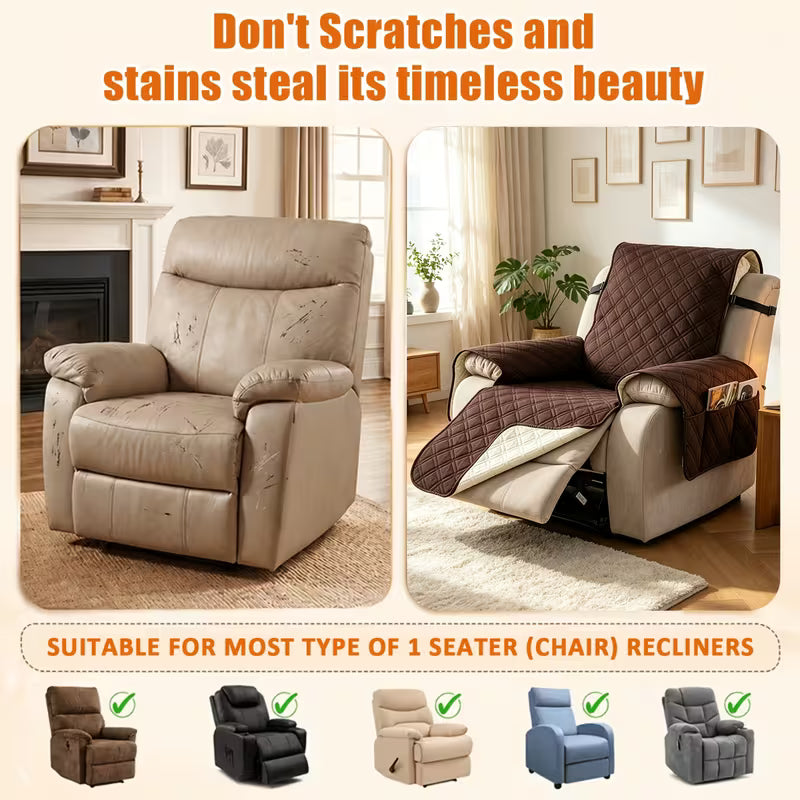 Quilted Recliner Protector Cover with Side Pockets