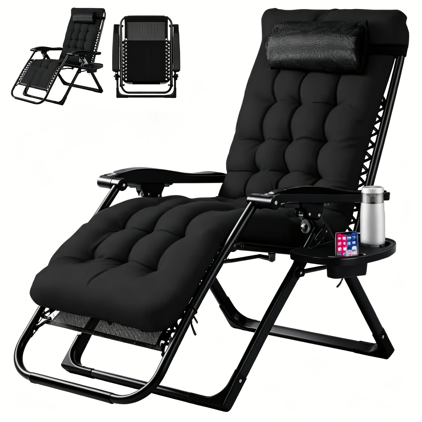 Breeze Zero Gravity Folding Patio Recliner - Black - Sennfield Furniture