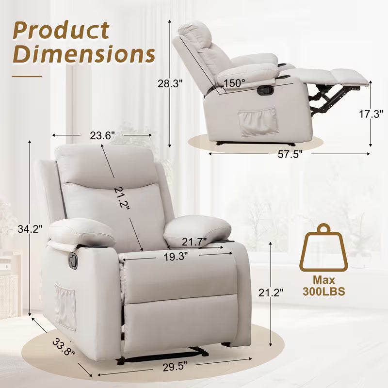 Camden Fixed Linen Recliner with Side Pockets