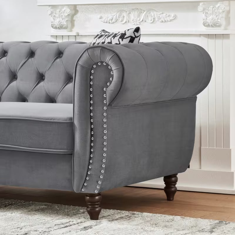 Beckwith Chesterfield Loveseat in Grey Velvet