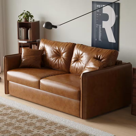Reeves Convertible Faux Leather Sofa Bed - Brown