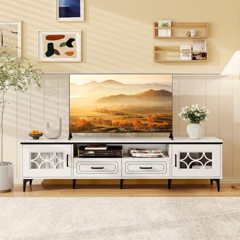 Bellamy 71" Mid-Century TV Console with Glass Cabinets