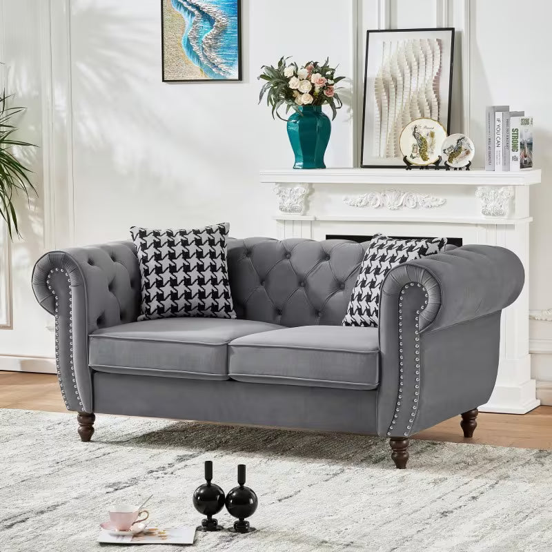 Beckwith Chesterfield Loveseat in Grey Velvet