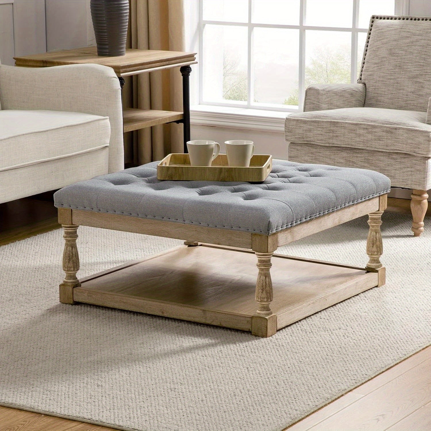Bramwell Tufted Square Ottoman Coffee Table - Sennfield Furniture