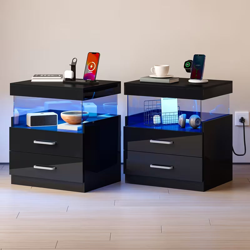 Vega High Gloss LED Nightstand, Set of 2