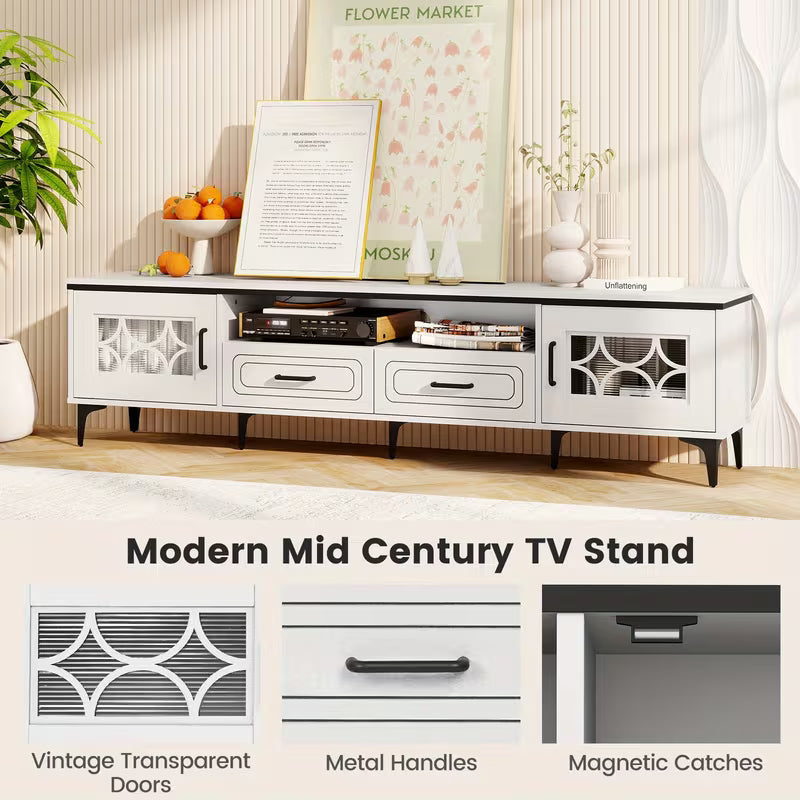 Bellamy 71" Mid-Century TV Console with Glass Cabinets