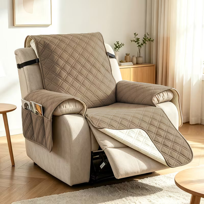 Quilted Recliner Protector Cover with Side Pockets