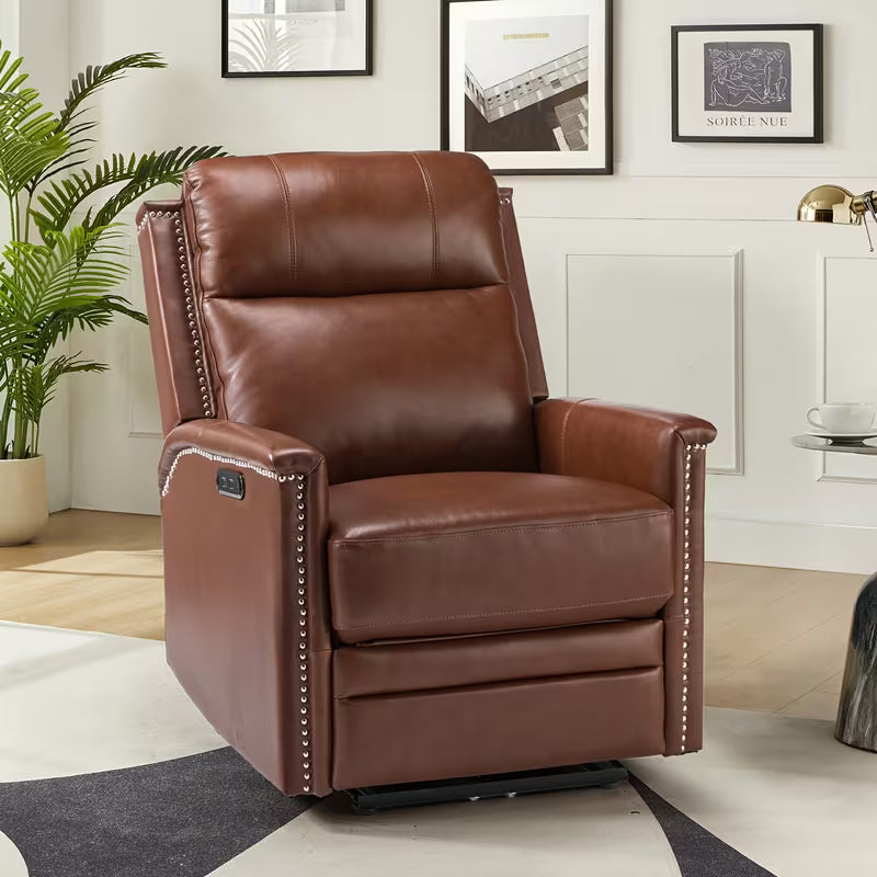 Holt Genuine Leather Power Recliner - Brown