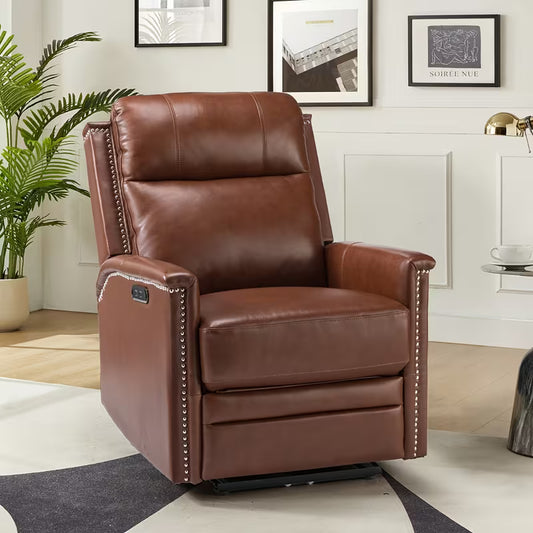 Holt Genuine Leather Power Recliner - Brown