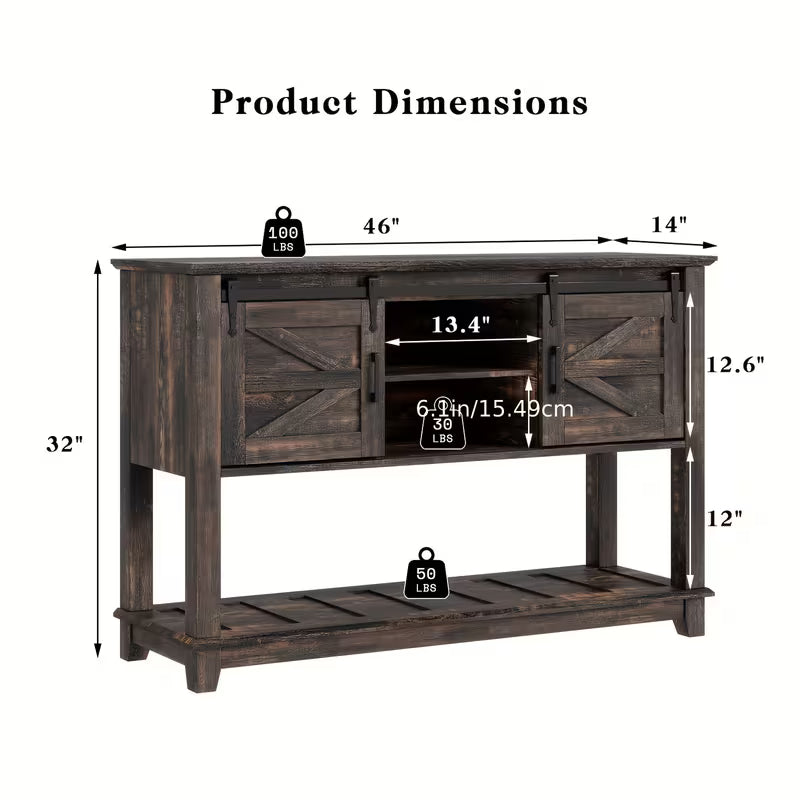 Papajet Dark Oak Sliding Barn Door Buffet Console