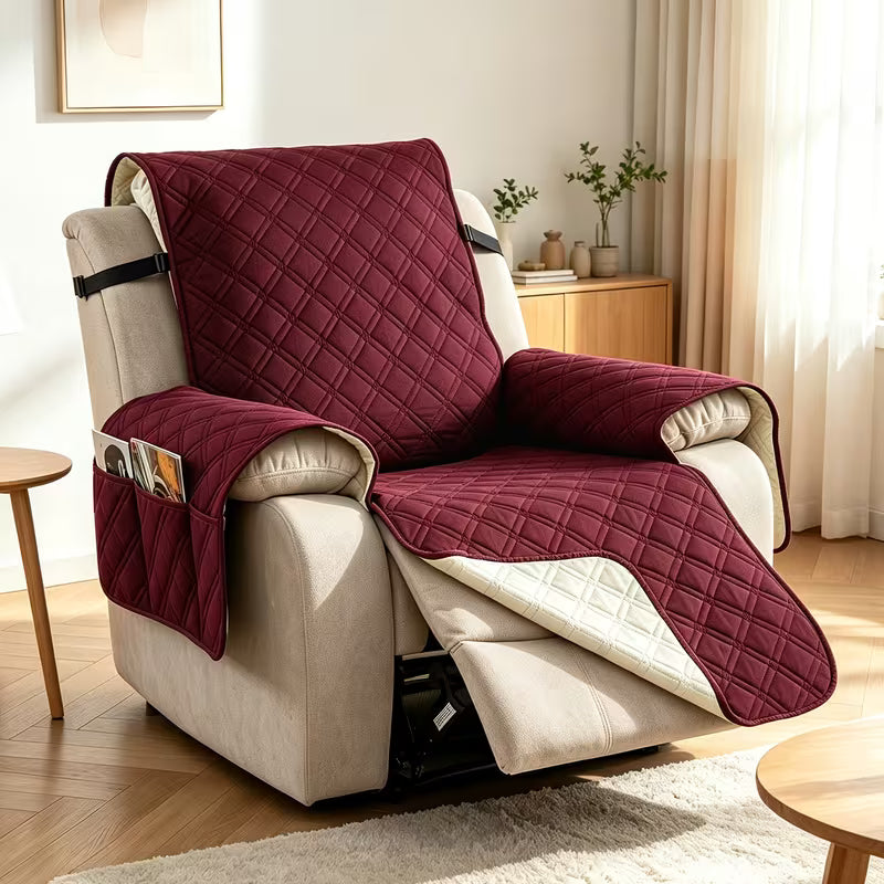 Quilted Recliner Protector Cover with Side Pockets